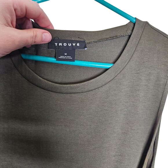 Trouvé Asymmetrical Olive Green Sleeveless Dress M Basic Stretchy‎ Boho Festival - Picture 3 of 11